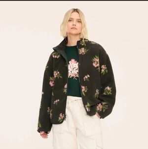 Woolrich x Target Adult Unisex S / Small Floral Zip-Up Fleece Jacket Olive Green